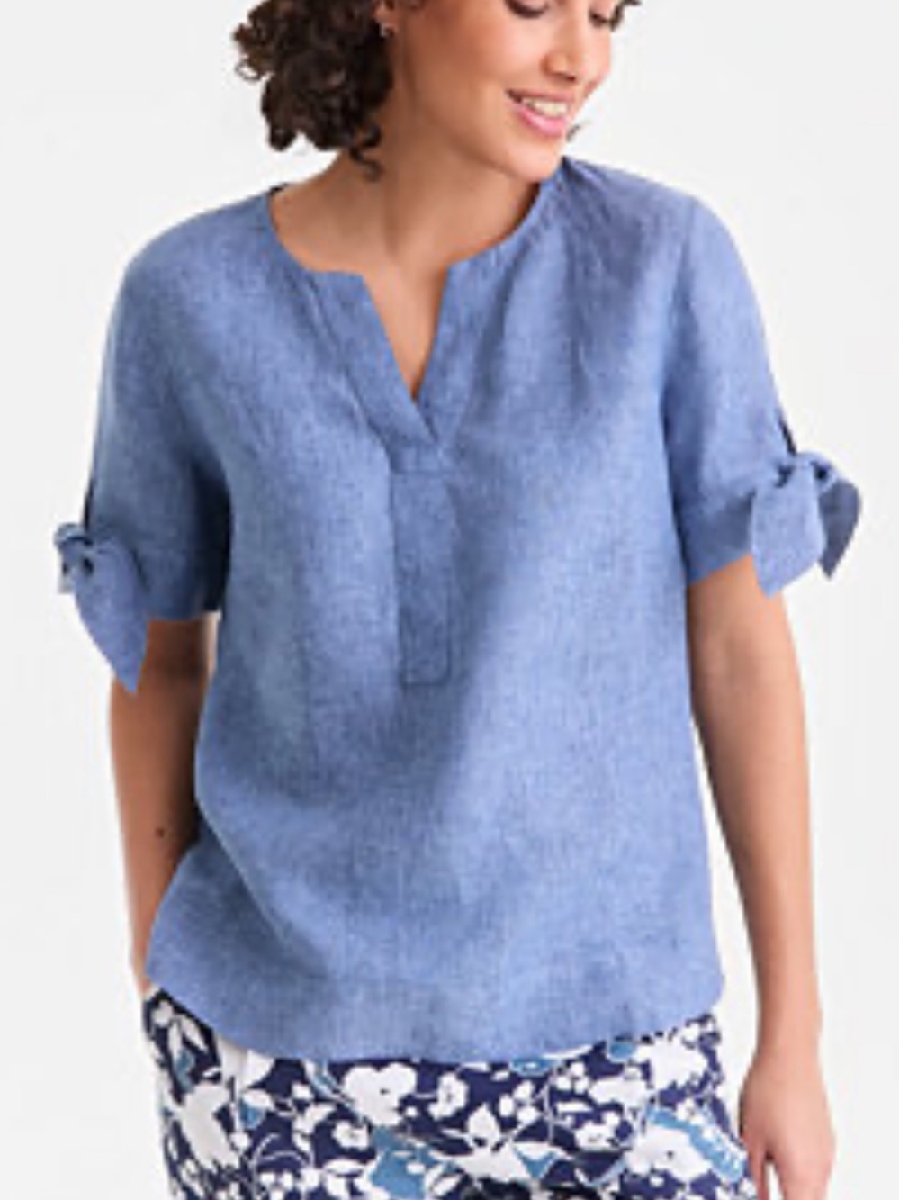 Charter Club Linen Tie-Sleeve Top Blouse Coastal Beach Resort Vaxation Small